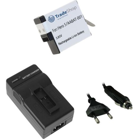 Set-Angebot: Ladegerät + Akku 3,85V für GoPro Hero 5, Hero 6, Hero 7, Hero 8, Hero 2018 / Black, AABAT-001-AS 601-10197-00 AHDBT-501