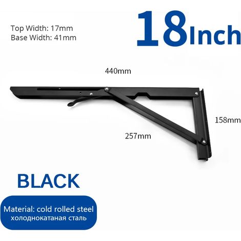(Noir 45,7 cm - FR) 2 équerres pliantes en acier inoxydable, blanc et noir, support mural triangulaire en fer pour étagère, banc ou table (1/5)