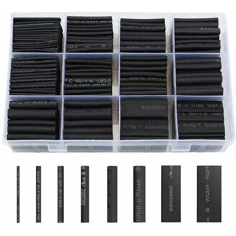 900 gaines thermorétractables noires pour isolation électrique, 12 tailles (rapport de rétraction 2:1) (1/3)