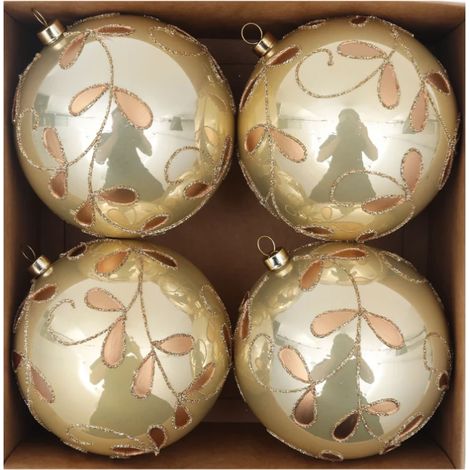 Set mit 10 cm großen Weihnachtskugeln (4 Stück) – galvanisiert und handbemalt – Hellgelb (1/5)