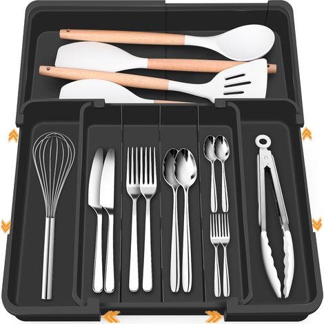 Range Couverts pour Tiroir Multidirectionnel Extensible, Range Couvert avec 4-7 Compartiments, Idéal pour le Rangement des Couverts et Ustensiles de Cuisine dans le Tiroir (1/5)