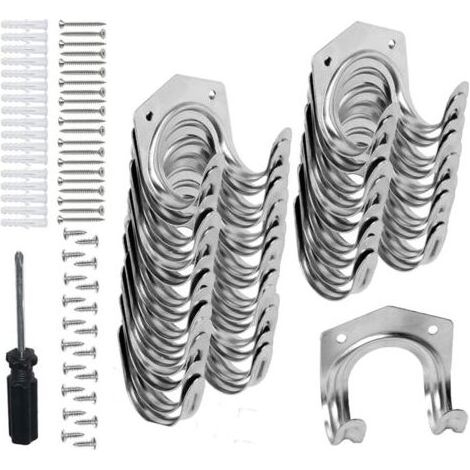 20-teiliges Werkzeughaken-Set, robuste Haken für Gartenhäuser und Schuppen, Wandhaken zur Werkzeugmontage, Aufbewahrungshaken für Garage, Garten, Lagerhalle und Bauernhof – inklusive Schrauben, Dübel (1/5)