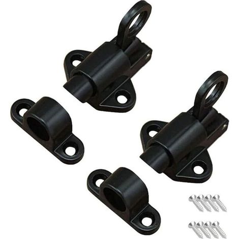 2 Pièces Loquet de Porte,Loquet à Ressort,Boulon Porte Loquet,Avec 8 Vis,Adapté aux Portes et Fenêtres, Portes en Bois,Portes de Toilettes, Armoires, Penderies,Noir (1/5)