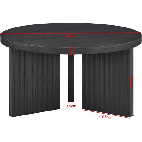 Runder Couchtisch 80 cm aus schwarzem MDF, gerilltes Design, platzsparend OKMYHOME (1/5)