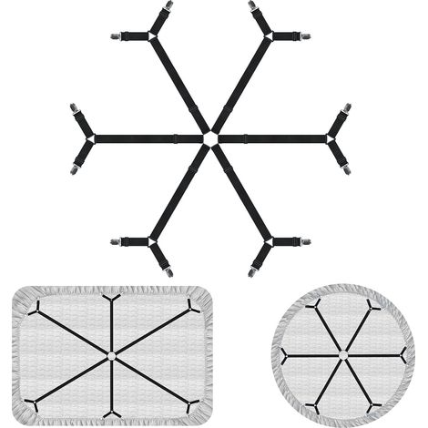 Lntyq Attaches de drap de lit croisées élastiques améliorées, sangles de support de drap de lit réglables en croix à 6 directions, clips de drap-housse pour matelas double, queen, king (noir)