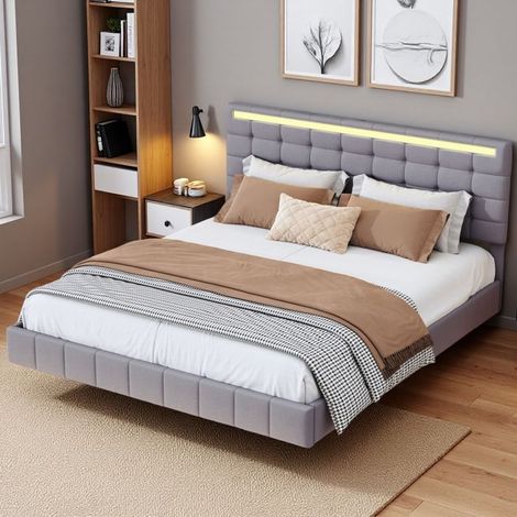 Letto matrimoniale - 160x200 Scandinavo - LED RGB 16M colori - Bluetooth/Wi-Fi e 2 USB - Storage integrato