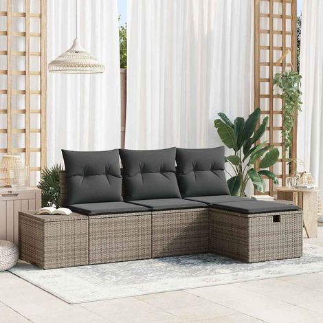 Conjunto de sofá de jardín con cojín 4 pcs Gris Poliratán (1/5)
