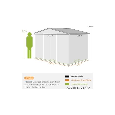 Abri de jardin marron clair en acier galvanisé avec toit monopente, porte coulissante et fondation, pour jardin et terrasse (1/5)