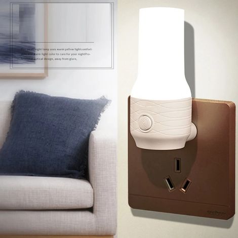 Portable Socket LED Night Light EU Plug-In Lampe de chevet Commutateur Chambre Lecture Livre Lumière 2 couleurs Lumière Dimming Applique Blanc (1/2)