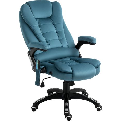 Vinsetto Fauteuil de bureau massant et chauffant, chaise de bureau, chaise ergonomique avec hauteur réglable, dossier inclinable et télécommande filaire, pivotant à 360° tissu en polyester bleu