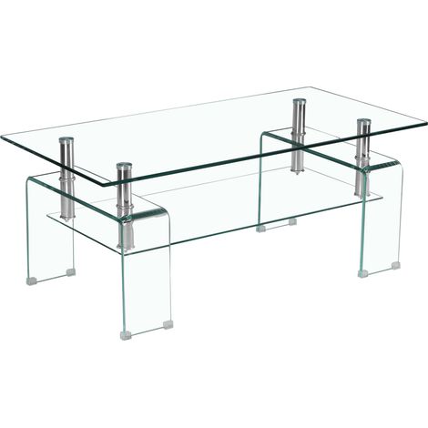 Table basse en verre trempé transparent 100x55x45 cm avec pieds en verre (1/5)