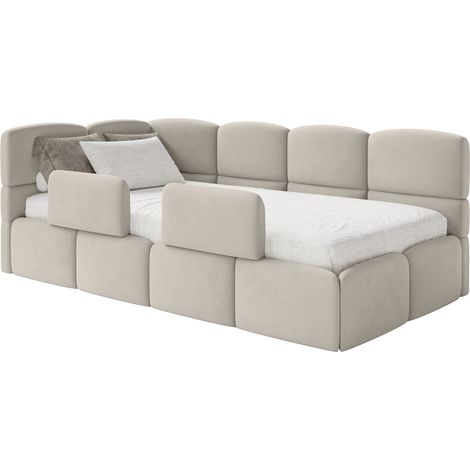 Selsey Cloudy – Kinderbett 120x200, Kopfteil links, Matratze & Bettkasten, Samt Hellbeige