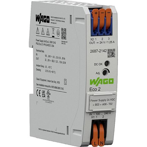 WAGO 2687-2142 Stromversorgungsgehäuse 24 V/DC 1.25 A 30 W Inhalt 1 St.