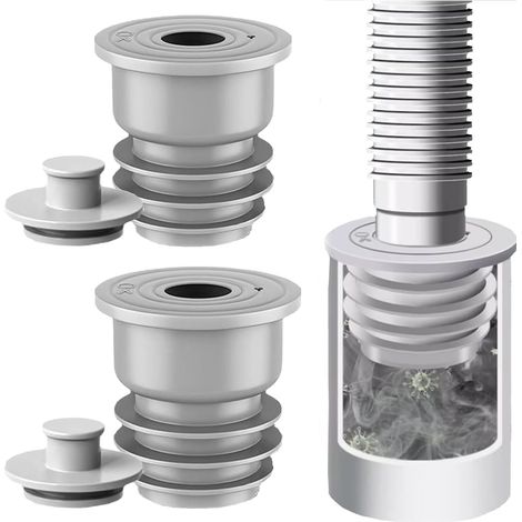 2 piezas de junta para manguera de lavadora de 35-40 mm, tapón de sellado gris para tubería de desagüe, tapón de sellado desodorizante antiolor para desagüe de cocina y baño [Clase energética A] (1/4)