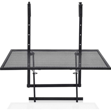 Goplus – Table suspendue pour balcon réglable en hauteur – Pliable – Fer noir résistant aux intempéries – Charge 20 kg – Design compact (1/5)