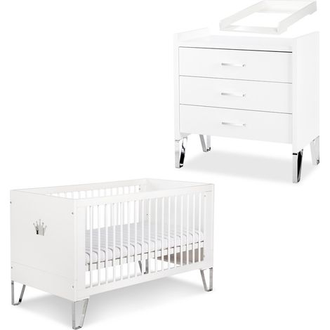 Monmobilierdesign – Chambre bébé complète lit convertible 140x70 – Commode avec plan à langer – Fabriqué en pin et MDF – Dimensions lit L 140 x l 70 cm (1/5)