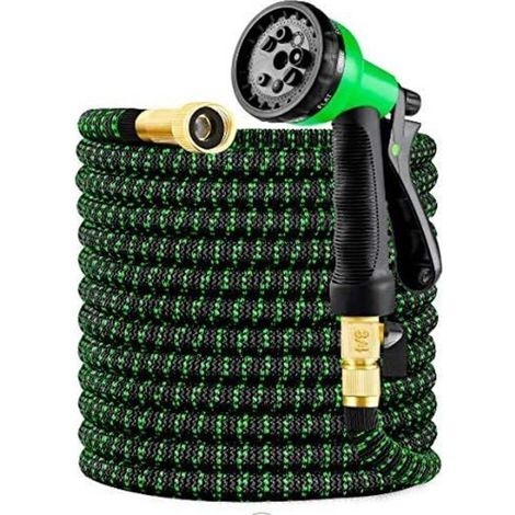 Tuyau d'arrosage, tout nouveau tuyau d'arrosage 2021 extensible 8 m/25 pieds avec raccords en laiton massif 3/4", tissu extra résistant - tuyau extensible flexible avec buse de pulvérisation d'eau gra (1/5)