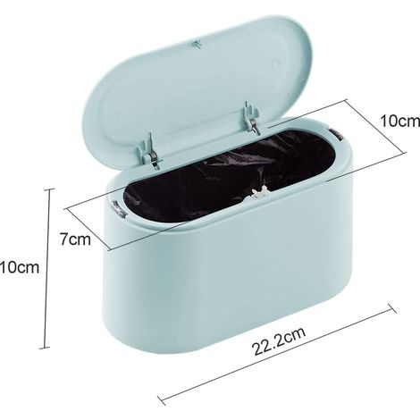JEEZAO Petite Poubelle de Table avec Couvercle à Bouton-Poussoir pour Bureau, Salle Bain Cuisine et Chambre,Stockage pour Nourriture pour Animaux (Bleu clair) (1/5)