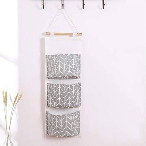 Sac de rangement suspendu, sac de rangement mural multicouche pratique, sac de rangement imperméable en coton et lin (gris) (1/3)