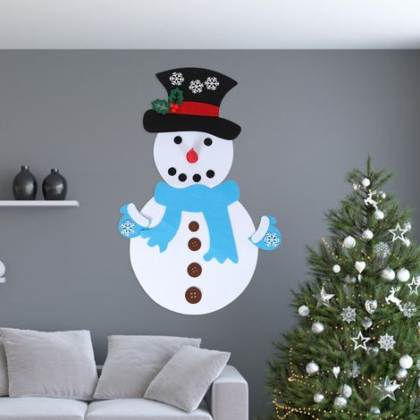 Cadeaux pour enfants : Bonhomme de neige en feutrine à faire soi-même, décoration de Noël détachable à accrocher au mur, jeux et décorations de Noël, écharpe bleue (1/5)