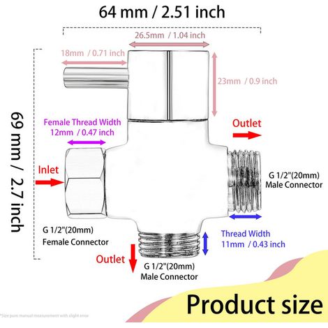 Inverseur de Douche 3 Voies G1/2 Écartement de Commutation en Laiton pour Pommeau de Douche Fixe et Douchette Commutateur de Bras de Douche Vanne d'Arrêt Pièce de Rechange Salle de Bain