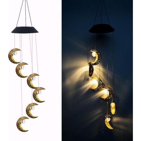 Guirlande Lumineuse Solaire - Clochette Éolienne pour Jardin et Balcon - Motif Lune Creuse - 12,5 x 75 cm - 6 à 12 h d'Éclairage - 1 Pièce (1/5)