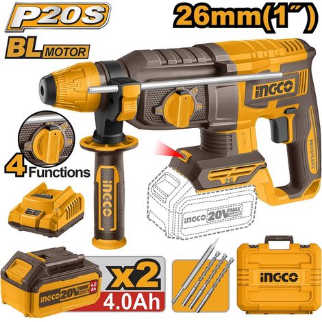 Marteau perforateur sans fil SDS - Avec : 3 forets - 1 burin - 2 batteries 4,0 Ah - Un chargeur