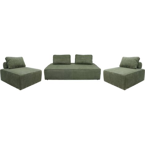 sweeek - 2er-Set Sessel und 2-Sitzer Sofa mit Cordbezug, Cord, Grün