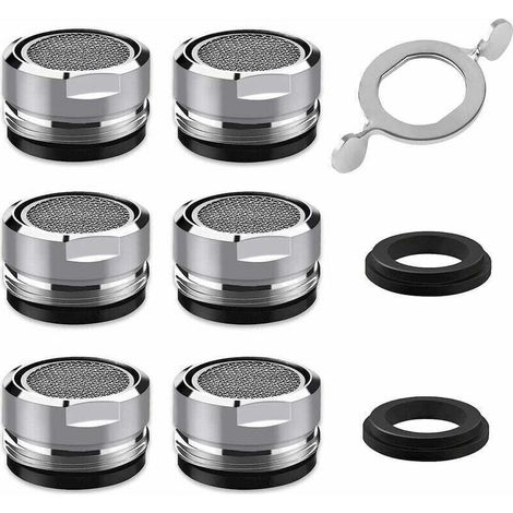 Mousseur Robinet M24, 6 Pièces Aerateur Robinet Economie Eau Avec Filtre en Acier Inoxydable et ABS, comprendre 8 joints et 1 clé à Mousseur chromée pour Robinet Lavabo de Salle de Bain et Cuis (1/4)
