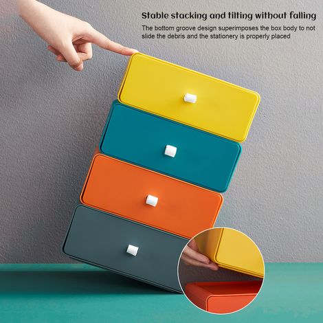 Boîte de Rangement Empilable 4 Couleurs pour Bureau, Cosmétiques et Fournitures (1/5)