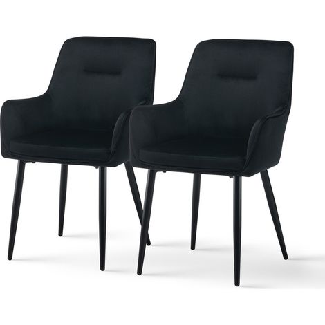 Dining Chairs 2x Velvet Upholstered Seat Kitchen Chairs with Armrests, Comfy Accent Chair, Reception, Living Room Chair,Black (1/5)