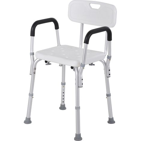 HOMCOM Ergonomischer Duschsitz, höhenverstellbar, rutschfeste Füße, Rückenlehne, abnehmbare Armlehnen, max. Belastbarkeit 136 kg, Aluminium-HDPE, Weiß