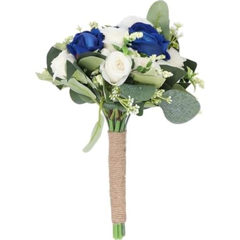 Bouquet de mariée romantique, élégantes fleurs artificielles bleues (1/5)