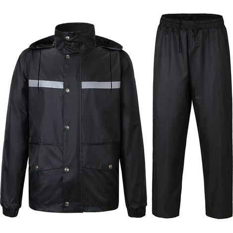 Manteau Vêtements de Pluie, Combinaison de Pluie Imperméable à Capuche, Extérieur Homme Ensemble Veste et Pantalon Imperméables(XXL) (1/4)