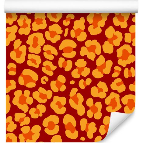 Papel pintado con estampado de piel de animal naranja y detalles dorados para salón y dormitorio, 50x1000 cm. (1/4)