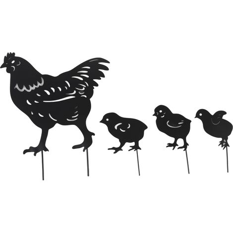 4 Pièces Piquets Métalliques Silhouette de Poule Design Mignon pour Jardin Extérieur Décoratif