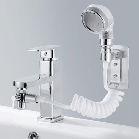 Douchette vasque, set pomme de douche vasque, pomme de douche anticalcaire avec tube télescopique de 1,5 m, pour shampoing ou nettoyage de l'évier (robinet non inclus) (1/5)
