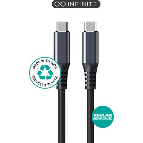 Cable USB-C infinito eSTUFF de 1,2 m, USB4 Gen3x2, 240 W, 40 Gbps, 8K/60 Hz, negro. Reciclado. Súper suave, ES604520