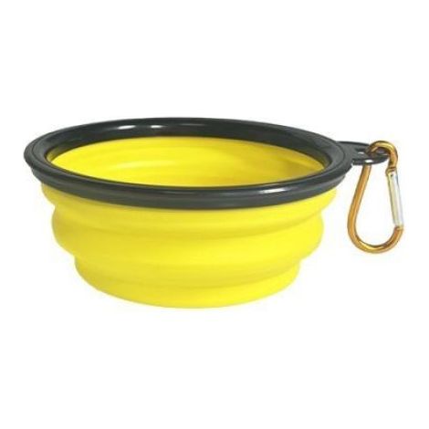 Gamelle pliable jaune pour animaux de compagnie avec cadre et crochet en plastique noir, capacité 350 ml (1/5)