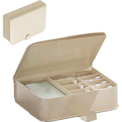 Aufbewahrungsbox für den Schreibtisch mit mehreren Fächern, einfacher Kunststoff-Organizer für Datenkabel, Ladegeräte, Kopfhörer, Handyhüllen und Displayschutzfolien. (1/5)