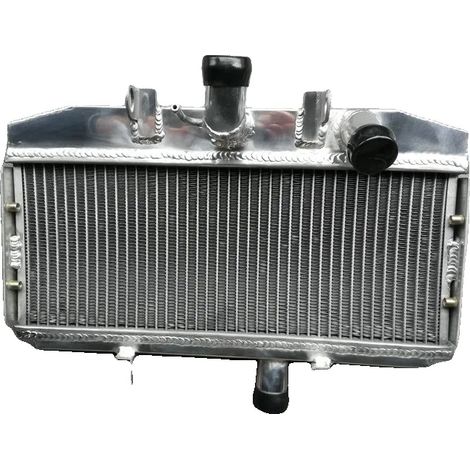 Radiador de competición de aluminio, 40 mm de grosor, capacidad de refrigeración mejorada, compatible con Suzuki GT750, construcción soldada con TIG, acabado pulido espejo. (1/5)