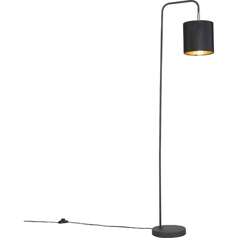 QAZQA Lampada da terra con paralume lofty - Moderno - Acciaio,Tessuto - Nero - Tondo/Oblungo/Cilindro E27 Max. 1 x 7 Watt