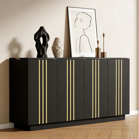 Credenza contenitore 4 ante 140 x 35 x 70 cm con divisori regolabili nero e oro DESVIAE (1/5)