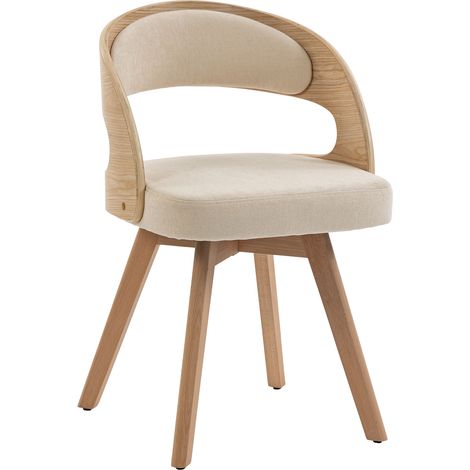 CAIziLot de 2 chaises de salle à manger en bois au style moderne, avec assise pivotante, coussin d’assise en coton-lin et dossier incurvé, chaises d’appoint pour cuisine, café et salon (lin beige) (1/5)