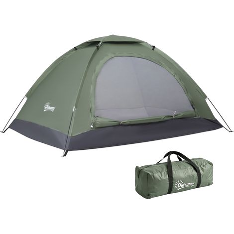 Tente de camping pliante avec 2 fenêtres en filet, sac de transport et armature en fibre de verre, 206 x 152 x 110 cm, verte (1/5)