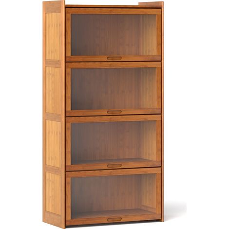Librería de 4 niveles 69 x 34 x 140 cm amplio espacio de almacenamiento puertas abatibles diseño rústico en bambú marrón 200018754