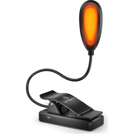 Lampe de lecture rechargeable avec pince, bloque la lumière bleue, protège les yeux et favorise un meilleur sommeil. Flexible et portable, elle est idéale pour les liseuses, la nuit, les voyages et le (1/5)