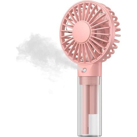 Ventilateur portable avec brumisateur rechargeable – mini ventilateur personnel à main, réservoir d’eau de 32 ml, rafraîchissant pour voyages et usage extérieur, couleur rose (1/5)