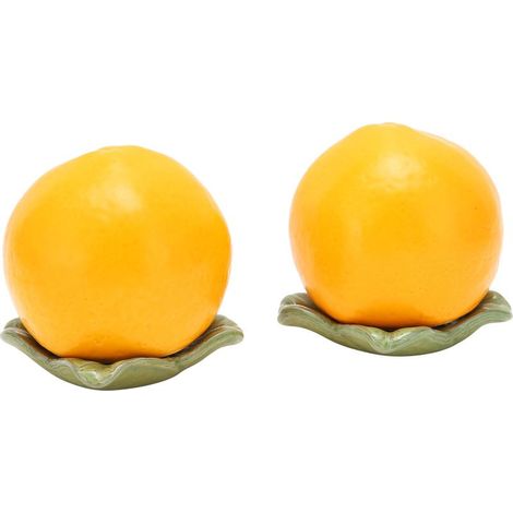 Set aus 2 Keramik-Teedosen in Form von Orangen mit luftdichten Deckeln, ideal als Dekoration oder zur Aufbewahrung von Küchenutensilien. (1/5)