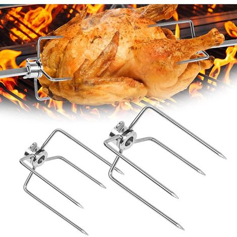 Pince à Viande en Acier Inoxydable Aiguilles à Viande Accessoires de Broche de Barbecue avec Vis de Serrage pour Barbecue et Broche Rotative (2 Pièces) (1/5)